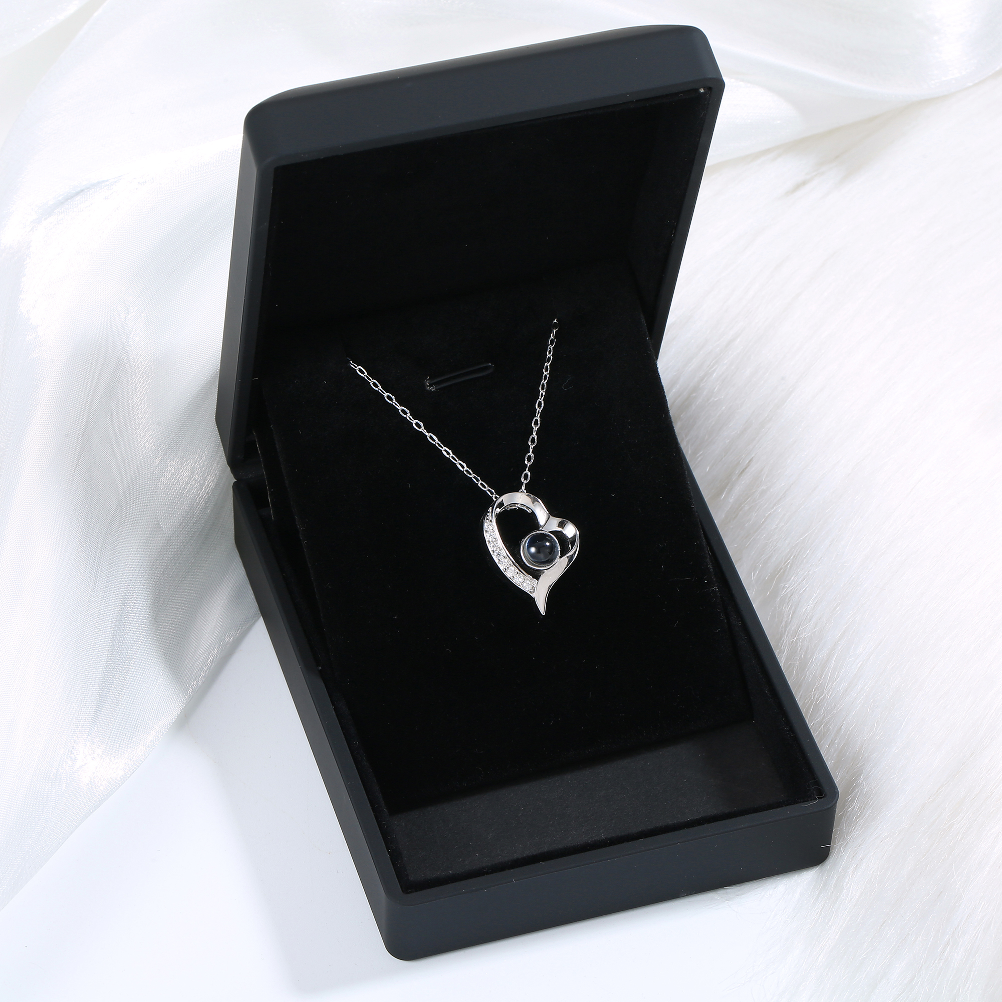 QRystal Gentle Heart silver necklace with smoky quartz in premium gift box